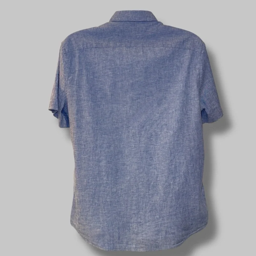 Original Penguin Linen Blend Button-Down Shirt Blue Chambray L Casual ResortWear - Picture 6 of 10